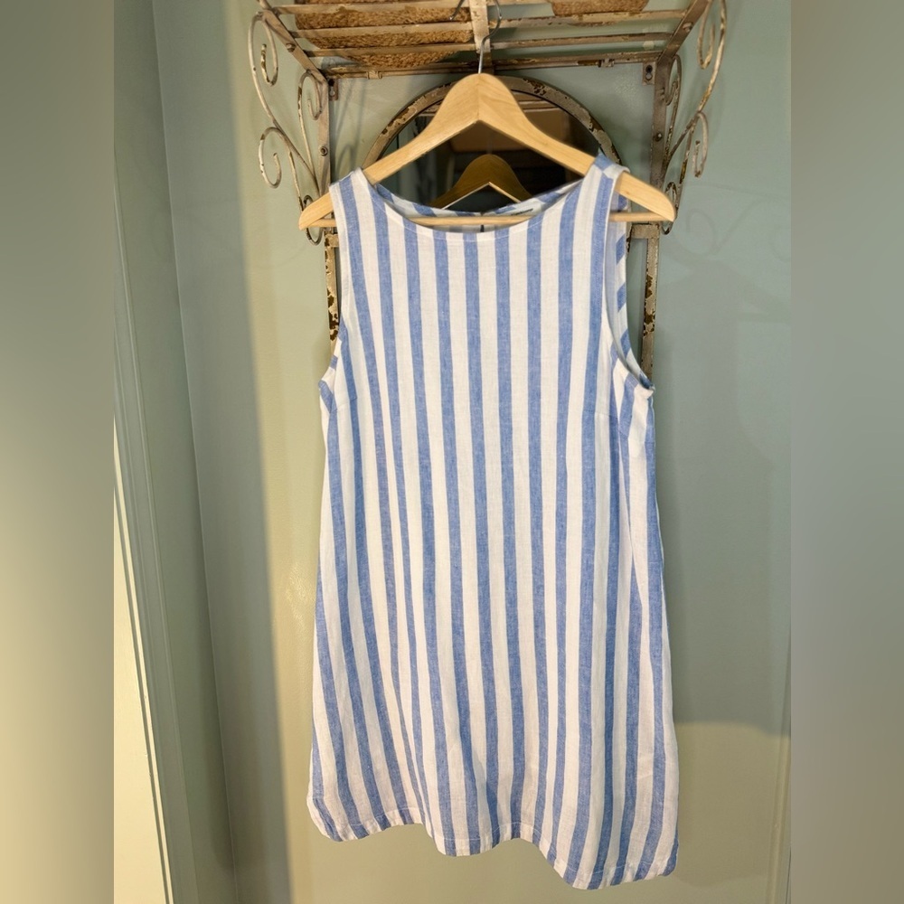 Beach, Lunch, Lounge, Linen/Cotton Vertical Striped Dress, Coverup, Small